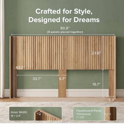 mopio Brooklyn Fluted Panel Wingback Headboard 80.8" - Wall Mount Headboard for King Bed, Modern Farmhouse Bedroom Decor, 4-Panel Assembly (Golden Oak, King) - color: Golden Oak, size: King