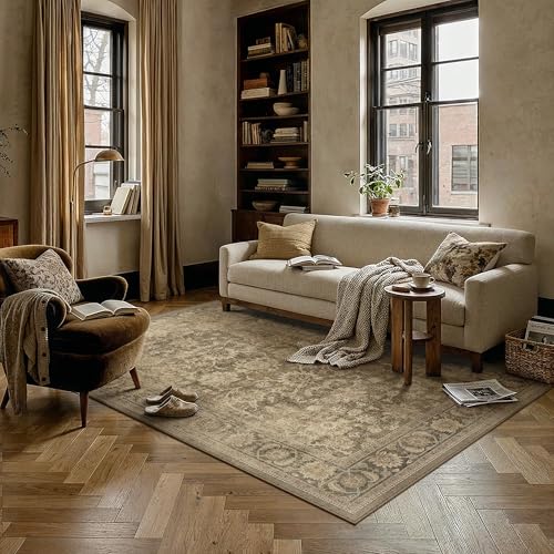 3x5 Brown Washable Entryway Area Rug Vintage Distressed | Retro, Non Slip, Soft Low Pile, Carpet for Kitchen, Door Mat, Bathroom, Office, Indoor Home Decor - color: Brown, size: 3' x 5' (Rectangular)