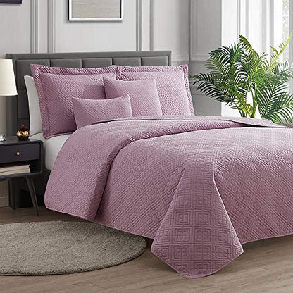 Clara Clark Quilts Twin Size - All Season Bedspread Coverlet Set, Pinsonic Weave Lightweight Bedding Set - 5 Piece Twin Quilt Set with Pillow Shams, Diamond - Lavender - color: 04 - Diamond - Lavender, size: Twin