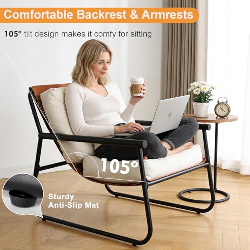 Lightdot 30" Wider Accent Chair Heavy Duty Sturdy Armchair Fabric Lounge Chair Ergonomic Design Upholstered Leisure Chair for Large Frame Suit for Living Room/Bedroom - color: Orange