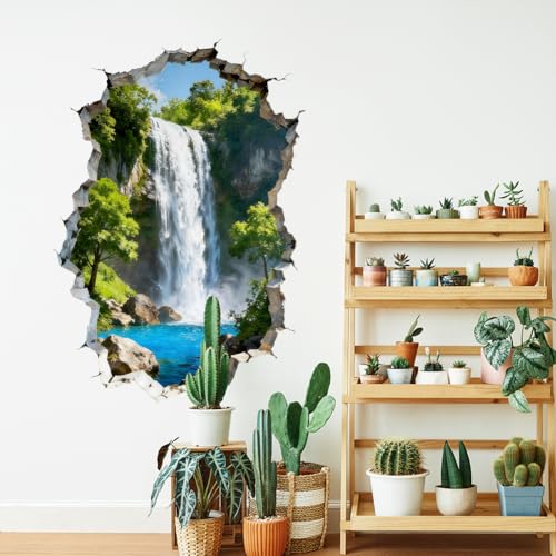 3D Waterfalls and Forests Wall Decals, Wall Stickers Decor | 2 Sheets 11.8"x37.8" Vinyl Removable Peel and Stick Murals, Plant Decor for Bedroom, Bathroom, Office, Classroom & Home - style: 3D Waterfalls and Forests
