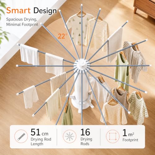 Clothes Drying Rack Foldable with Rolling Wheels, Portable Laundry Drying Rack with 16 Aluminum Arms, Stable 4-Leg Base, 360° Rotating Design for Indoor Outdoor (Double-Tier with Shoe Rack) - size: 2-Tier