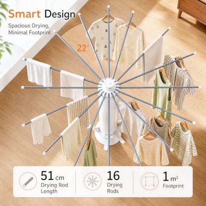 Clothes Drying Rack Foldable with Rolling Wheels, Portable Laundry Drying Rack with 16 Aluminum Arms, Stable 4-Leg Base, 360° Rotating Design for Indoor Outdoor (Double-Tier with Shoe Rack) - size: 2-Tier