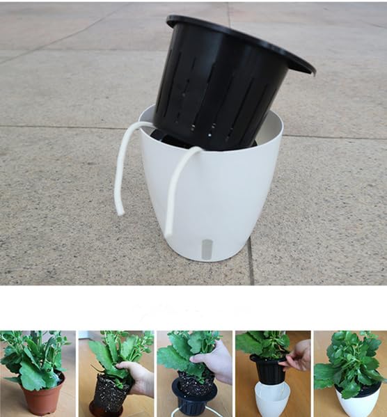 Visible Water Level Self Watering Planter,Hanging Planters,Wall Mounted Plants Holder,Small Flower pots Indoor Out Flowerpot with 3 Hooks Plastic Pots for Plants 3 Pack (White, 5.5inch) - size: 5.5 Inch
