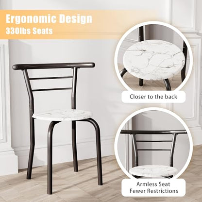 JUMMICO 3-Piece Wooden Round Table & Chair Set | Kitchen Breakfast Nook Wood Grain Tabletop with Metal Frame and Built-in Wine Rack for Kitchen, Dining Room (White/Black) - color: White/Black