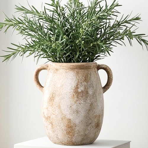Ceramic Flower Vase with Handles, 7.9in Farmhouse Table Rustic Vases, Waterproof Pottery Clay, Flower Terracotta Vases for Home Decor, Living Room,Table, Handcrafted (Terracotta) - color: 1-terracotta/7.9“