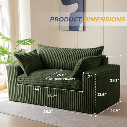 MAXYOYO Boneless Couch, 59-Inch Couch in a Box, Deep Loveseat | Foam-Filled Boneless Loveseat, Deep Seating for Two with No Assembly, Ideal for Living Rooms, Apartments, Dark Green - color: Dark Green