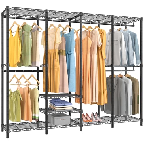 VIPEK V40 Heavy Duty Clothes Rack, Modular Closet System Clothing Rack | 76 inch Adjustable Open Clothing Storage System with 6 Shelves & 4 Hang Rods for Bedroom/Reach-in Closet, Black - color: Black, size: V40 Regular