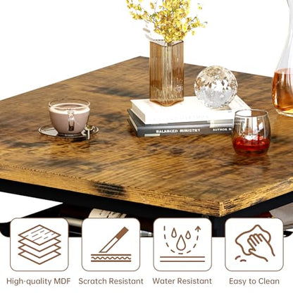 Hooseng 3 Piece Bar Table and Chairs Set, Counter Height Small Dining Table with 2 Bar Stools, Farmhouse Square Kitchen Table with Storage for Bistro, Pub, Small Space - color: Brown
