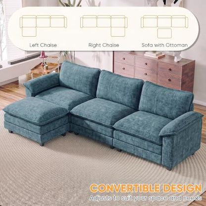 Homall 118.9" L Shaped Cloud Couch, Modular Sectional Sofa for Living Room | Comfy Chenille, Movable Ottoman, 3 Seat, Double Layer Cushion, Sturdy Frame, High-Density Foam, Easy Assembly, Dark Blue - color: Dark Blue, size: L Shaped Sofa