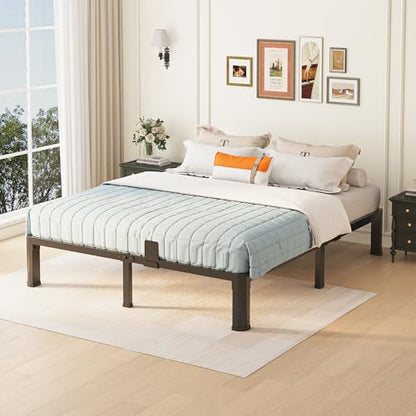 10 inch Queen Bed Frame with Round Corner Legs Mattress Slide Stopper,Low Profile Heavy Duty Metal Platform,Steel Slats Support,No Box Spring Needed,Easy Assembly,Noise Free - size: Queen, style: 10 inch