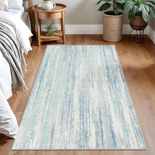 3x5 Rug Washable Area Rugs Low Pile Non Slip Modern Abstract | Small Throw Carpet for Entryway Bedroom Living Room Kitchen Bedside Entry Floor Indoor Accent Neutral Blue - color: Blue, size: 3' x 5' (Rectangular)