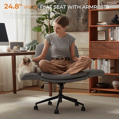 Dowinx Criss Cross Chair with Five-Level Adjustable Arms and Wheels - Comfortable Ergonomic PU Leather Swivel Vanity Chair - Computer Makeup Gaming Chair for Home Office,Bedroom,Vanity Room-Light Grey - color: Light Grey