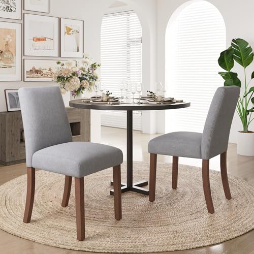 Dining Chairs Set of 2, Parsons Chairs for Small Spaces, Gray | Modern Dining Room Chairs with Solid Wooden Legs, Fabric Upholstered Kitchen Chairs for Restaurant & Cafe - color: Grey, size: Set of 2