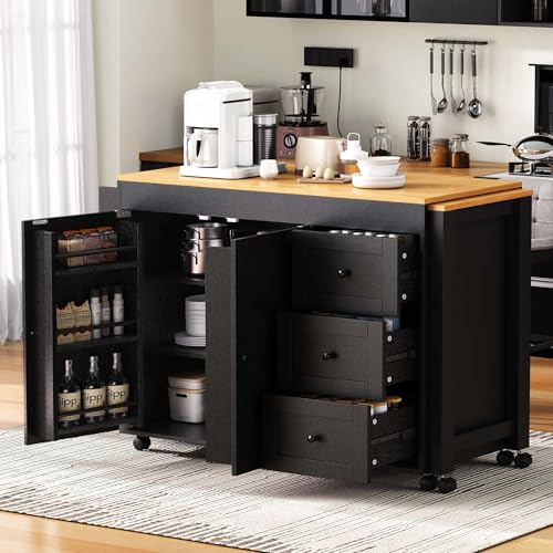 Kitchen Island, Extendable Dining Table with Power Outlet | Extendable dining table expands from prep station to dining table, seats up to 2 extra guests, saves space when closed - color: Black3