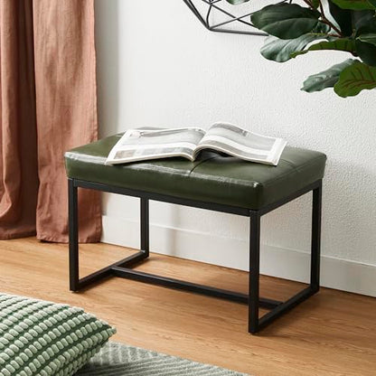 Glitzhome Ottoman Bench, Modern PU Leather Vanity Stools Chairs with Metal Frame, Makeup Stool Padded Foot Rest Stool for Living Room Vanity, Entryway, Bathroom,Green - color: Green