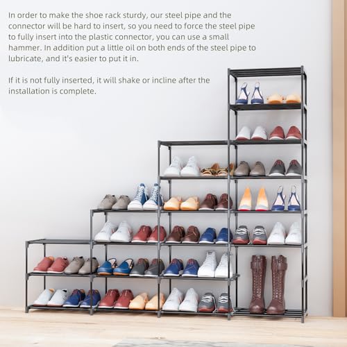 SMILHELTD Large Shoe Rack 4 Row 8 Tier for Entryway Holds 64 Pairs | Metal & Plastic Sneaker Shelves, DIY Assembly, Space Saving Storage Organizer for Garage Closet, 66.1"W x 49.2"H