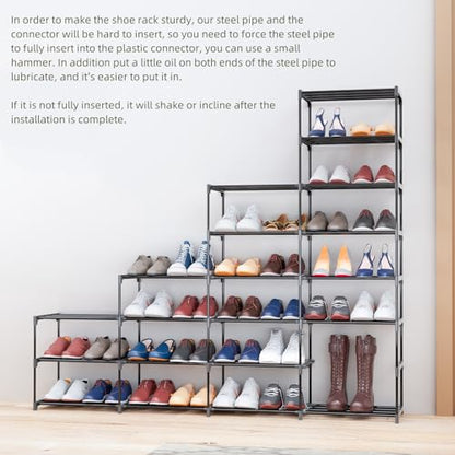 SMILHELTD Large Shoe Rack 4 Row 8 Tier for Entryway Holds 64 Pairs | Metal & Plastic Sneaker Shelves, DIY Assembly, Space Saving Storage Organizer for Garage Closet, 66.1"W x 49.2"H