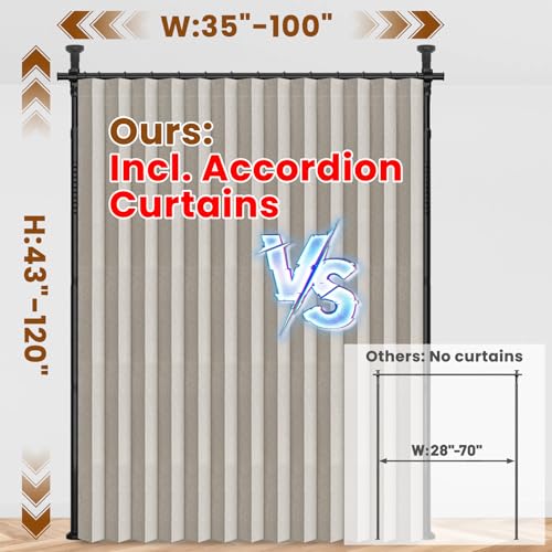 100% Blackout Room Divider Curtains Sets Cream White W100 x L84 in,1 Panel Curtain Rods No Drilling Adjustable Tension (H) 43-120×(W) 35-100 in Room Wall Divider for Apartment/Dorm - color: Cream White, size: 100"W x 84"L (Pack of 1)