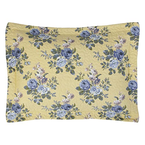 Laura Ashley - Queen Quilt Set, Reversible Cotton Bedding with Matching Shams, Lightweight Home Decor for All Seasons (Linley Yellow, Queen)