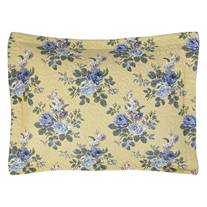 Laura Ashley - Queen Quilt Set, Reversible Cotton Bedding with Matching Shams, Lightweight Home Decor for All Seasons (Linley Yellow, Queen)
