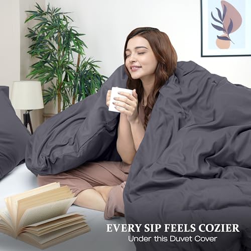 Duvet Cover Full, 3 Piece Cotton Like Polyester With Zipper Closure, Grey | Extra Soft and Breathable, Wrinkle & Fade Resistant, Includes Duvet Cover and 2 Pillow Shams, Comforter Not Included, OekoTex - color: Grey, size: Full - Duvet Cover Set