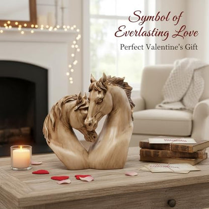 Loving Horses Handcrafted Heart-Shaped Horse Sculpture - Romantic Resin Nuzzling Equine Bust Statue, Tan & Light Brown Finish, Unique Equestrian Gift for Home/Office Décor - style: Love Horse