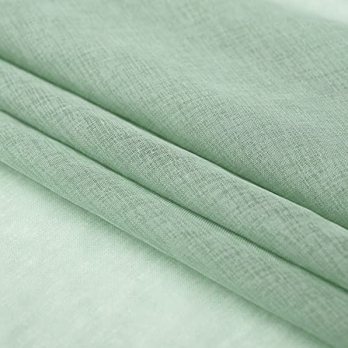 Mint Green Semi Sheer Curtains Rod Pocket 63 Inch Length Faux Linen Curtain Sage Green Sheers for Bedroom Living Room Girls Kids Room 2 Panels 52x63 - color: Mint Green, size: 52"W x 63"L (Pack of 2)