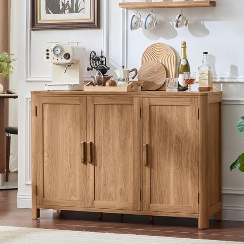 Joaxswe Sideboard Buffet Cabinet with Storage, 46" Arc-Shaped Credenza | 3 Doors & Adjustable Shelves, Stable Leg, Mid Century Modern Coffee Bar Cabinet for Kitchen, Living Room, Entryway, Dark Wood - color: Darkwood, size: 3 door