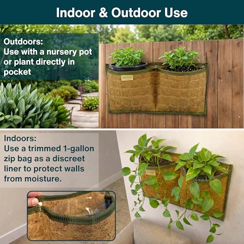 Wall Hanging Planter, 2 Pocket, Hanging herb Planter, wall Mounted Plant Holder, Vertical herb Garden, Plant Hanger Indoor, Boho Kitchen Decor, Porch and Balcony Decor, Fence planters - style: 2 Pockets