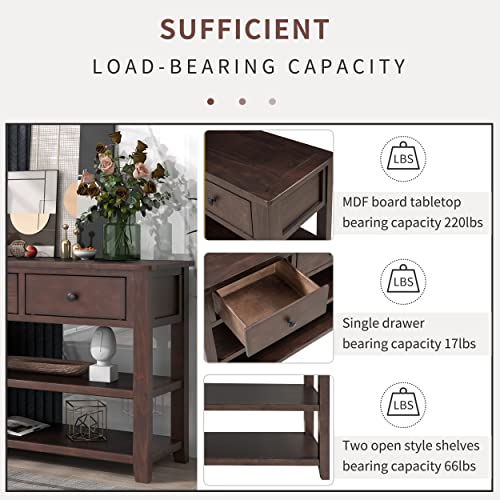 Modern Console Table, Pine Solid Wood Sofa Table with 3 Drawers and 2 Shelves, Entryway Table Sideboard Buffet Table for Living Room, 220 LBS Weight Capacity, Easy Assembly (Espresso-1) - color: Espresso-1