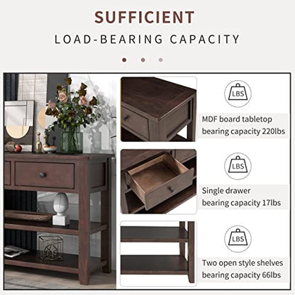 Modern Console Table, Pine Solid Wood Sofa Table with 3 Drawers and 2 Shelves, Entryway Table Sideboard Buffet Table for Living Room, 220 LBS Weight Capacity, Easy Assembly (Espresso-1) - color: Espresso-1