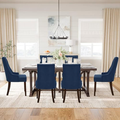 COLAMY Fabric Side Dining Chairs Set of 6, Wingback Upholstered Dining Room Chairs with Tufted Button, Living Room Chairs for Home Kitchen, Blue - color: Blue, size: Set of 6