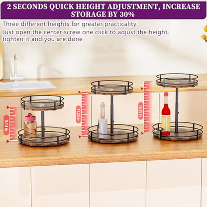 Heavy-Duty 2-Tier Lazy Susan Organizer, Adjustable to Different Heights, Countertop Spice Rack, Upgraded Thickened Wooden Board, Suitable for Seasoning Organizer, Kitchen Organization