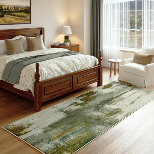 Kelarea Washable Runner Rug 2x6, Non-Slip Low Pile Abstract Green | Water & Stain Resistant, Pet Friendly, Easy Clean, Ultra Soft, for Entrance, Kitchen, Bedroom, Hallways - color: Green, size: 2' x 6' (Rectangular)