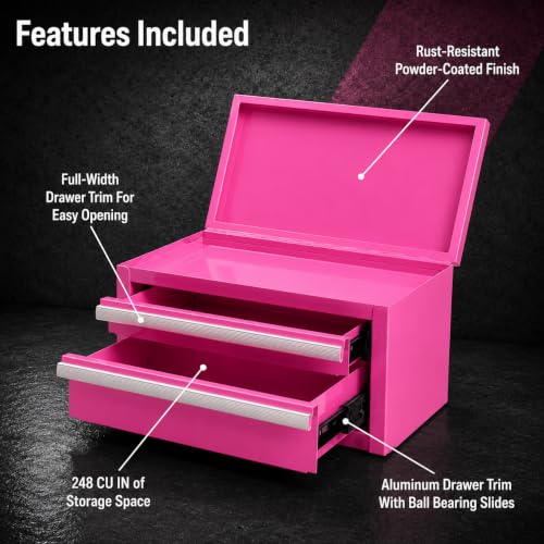 Mini 2-Drawer Bubble Gum Pink Steel Tool Box - color: Bubble Gum Pink, size: 2 Drawer
