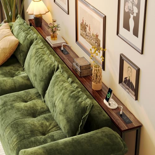 Huuger 102.4 Inch Sofa Table with Power Outlets, 23.9’’-34.4’’ Height Adjustable Range, Behind Couch Table with USB-C Ports, Sofa Tables Narrow Long, Skinny Console Table, Small Spaces, Dark Walnut - color: Dark Walnut, size: 102.4''W x 23.9''-34.4''H