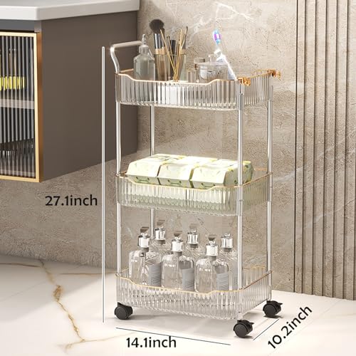 Acrylic Storage Trolley, Bathroom Kitchen Rolling Utility Cart Mobile Organization Shelves with Handle and Lockable Wheel(Clear,3 Tier) - color: Clear, size: 3 Tier
