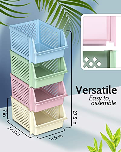 Skywin Stackable Storage Bins Open Front for Pantry Storage, 4 Pack - Multi | Sturdy Plastic, Easy Stacking, Open Front Access, Ventilated Sides, Vertical & Space Saving Pantry Organizers and Storage Bin - color: MultiColor, size: 4 Pack
