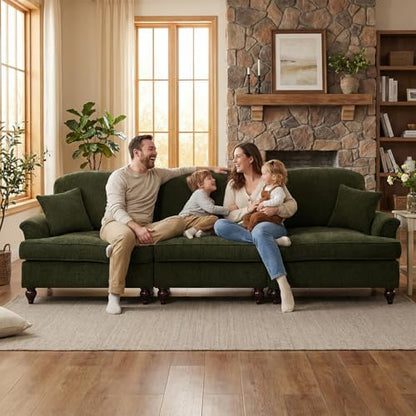 Modular Sectional Sofa Couch, Comfy Chenille Sofa with Removable Ruffled Skirt, Flared Armrests, Sturdy Legs, Convertible 3-Seat for Living Room, Bedroom, Apartment (Green) - color: Green, size: 107.1 Inch