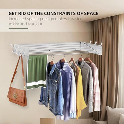 Laundry Drying Rack, Collapsible Wall Mounted Clothes Drying Rack - Foldable,Space Saving, 13.2 Linear Ft, 5 Aluminum Rods, 60 lb Capacity (White, 40" Wide) - size: 40"