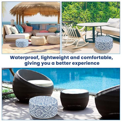 Cinnvoice 2 Pcs Inflatable Outdoor Ottoman Pouf Waterproof Round Footrest with Handle D21 x H9 Inch Indoor Outdoor Portable Footstool for Patio Garden Camping or Home Pool(Retro) - style: Retro