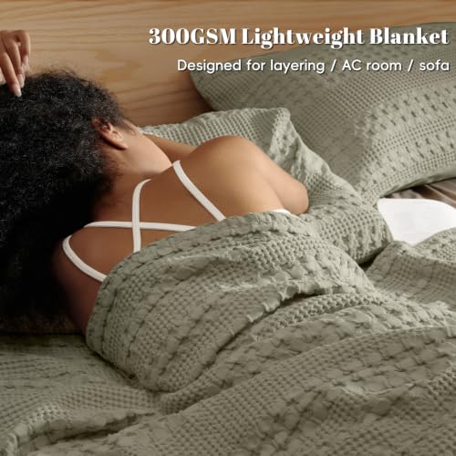PHF 100% Cotton Waffle Weave Throw Blanket, Lightweight Breathable Summer Blanket for Couch Sofa, Pre-Washed Soft Throws for Bed, Office, Travel & Stylish Home Decor, 50"x60", Pearl Gray - color: 20 Pearl Gray, size: Throw(50"x60")