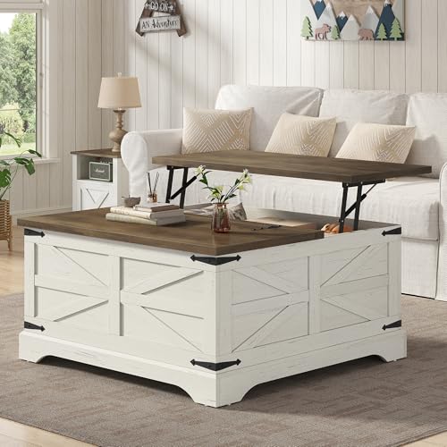 35.5''W Square Coffee Table Farmhouse Lift top Coffee Table with Large Hidden Storage, Wood Center Table for Living Room, Home Office, Brown Top - color: Brown Top, size: 35.5''W