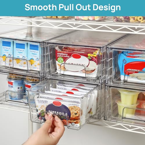 Vtopmart 2 Pack Stackable Clear Drawer with Dividers | Clear Drawer Organizers with Removable Dividers for Flexible storage. Stackable, Non-slip, for Fridge, Under Sink & Bthroom - size: 2Pack 4.4"H-with Dividers