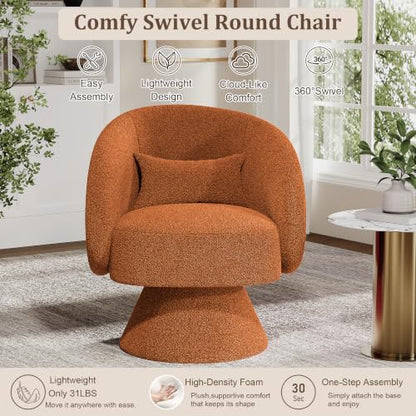 Swivel Barrel Chair Set of 2, 360 Degree Small Accent Chair, Boucle Caramel - color: Caramel