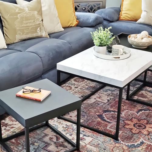 MAISON ARTS Nesting Coffee Table Set of 3, Marble White and Black | Rectangle Center Table, Morden Living Room Coffee Table and End Table Sets for Home Indoor Use - color: Marble White&black