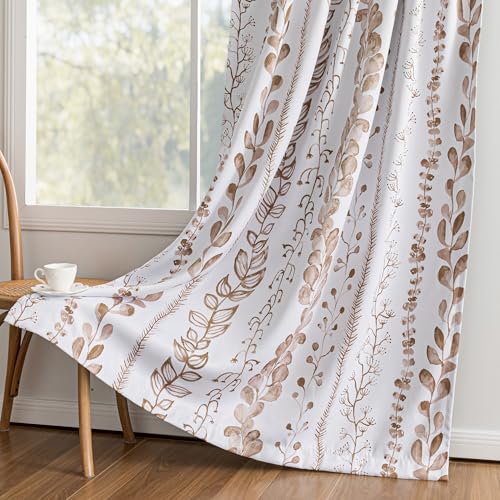 Blackout Curtains 63 Inches Long Leaves Patterned Farmhouse Thermal Insulated Privacy Protection Drapes with Rod Pocket Back Tab for Bedroom Living Room, 2 Panels, 50" Wide, Khaki - color: Blackout- Leaves Khaki, size: 50"W x 63"L (Pack of 2)