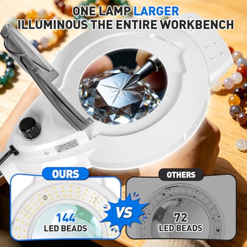 KIRKAS LED Magnifying Lamp with Clamp, 2,200 Lumens Dimmable 35in 12X | Magnifying Glass with Light for Repair Reading Craft Needlework Workbench Magnifier Dust Cover Adjust Swivel Arm - color: White 35in