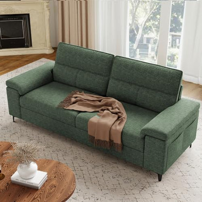 Upvilla 88.97" Modern Sofa Couch Deep Seat Sofa for Living Room(Green) | 8”Cushion, Comfy 2-Seater Chenille Loveseat with Convertible Armrest, Removable Sofa Cover, High Leg - color: Green, size: 88.97" Couch